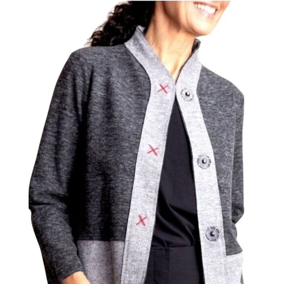 Habitat Gray Colorblock Felt Soft Lagonlook Hidden Snap Closure Jacket Size L - Picture 5 of 8